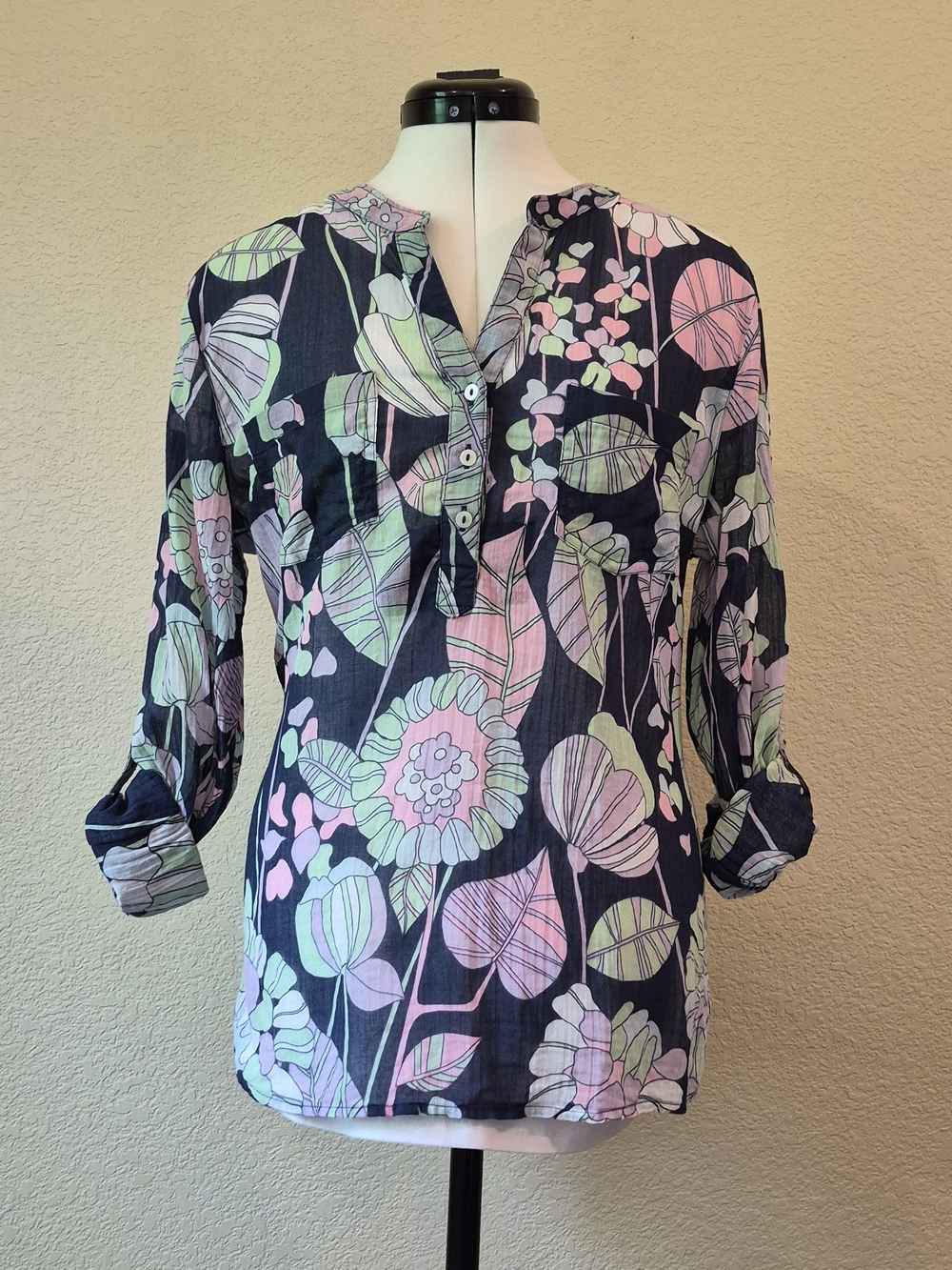 Carve Designs Navy Floral Tunic with Pink & Mint Accents